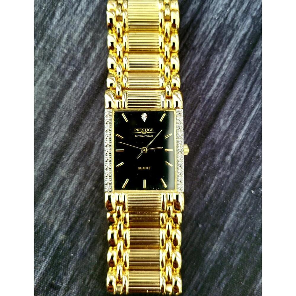 Vintage Waltham Prestige Diamond Mens‎ Tank Watch Box Papers
